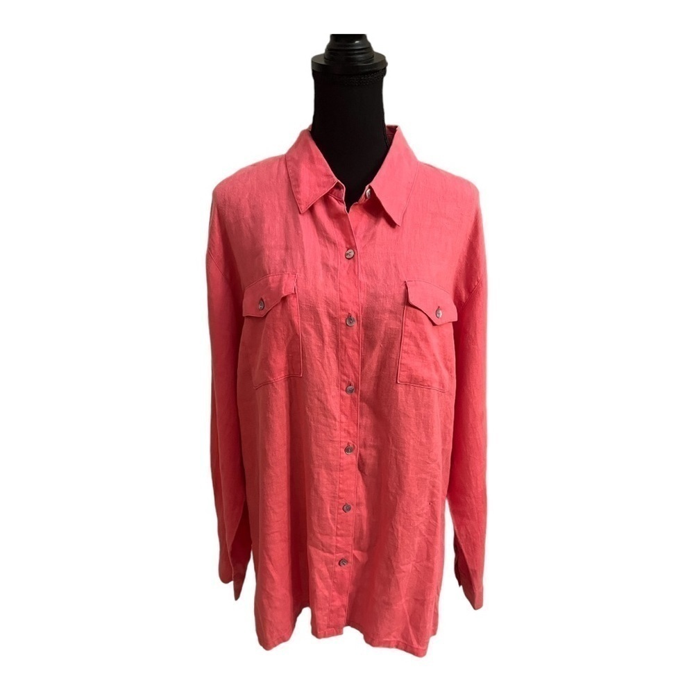 Chico's Lino Coral Linen Button Down Size 2 Large